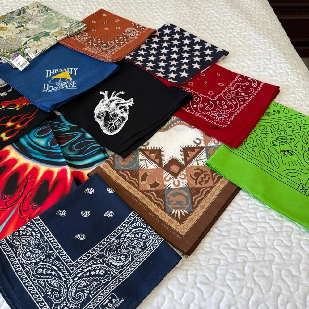 Lot of 16 VTG, Modern Handkerchiefs Bandana USA Flag RN 13960 Cotton Blend Paris
